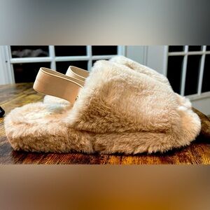 Plush Faux Fur Slide Sandals in Beige - Women's Cozy Slip-Ons